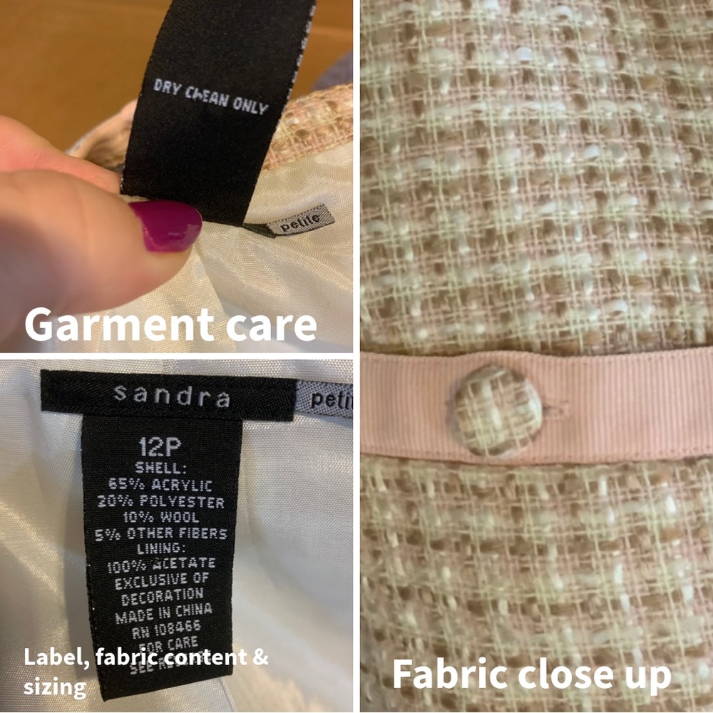 SANDRA PINK & BEIGE TWEED SKIRT SUIT WITH GROSGRAIN RIBBON TRIM (12P) - Picture 13 of 15
